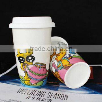 wholesale ceramic travel coffee mugs, double wall cup with cap