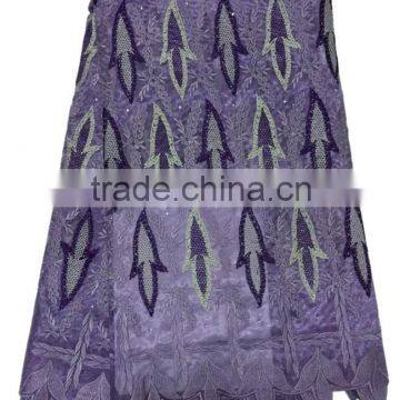 L-1007-9 purple African Nigeria fashion elegant organza lace for Christmas lace fabric