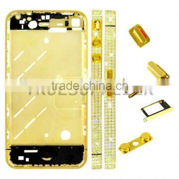 For iphone 4 original housing midplate with diamond 24K Gold
