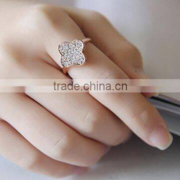 Hot Sale Fashion Korean Style Full Rhinestone Bar Setting Clover Rings For Women