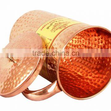 IndianArtVilla Pure Copper Hammered Jug Pitcher With Lid 2100 ML - Storage Drinking Water Home Hotel Restaurant Benefit Yoga