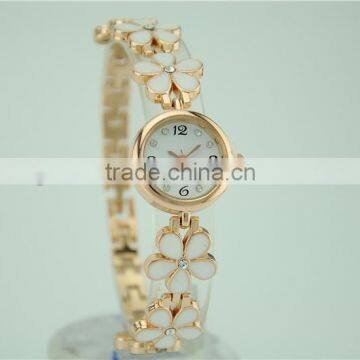 rose gold embossed full steel alloy flower strap ladies watch