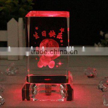3d Laser Engraved Crystal Doraemon Cube With LED Light Base ,3d Laser Crystal Cube Doraemon photo-3