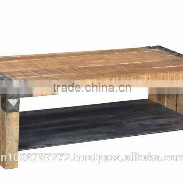 Coffee Table With Mango Wood Top And Iron Metal Base