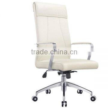Simple Design High Back White Leather Office Chair Chrome Arms White Leather photo-2
