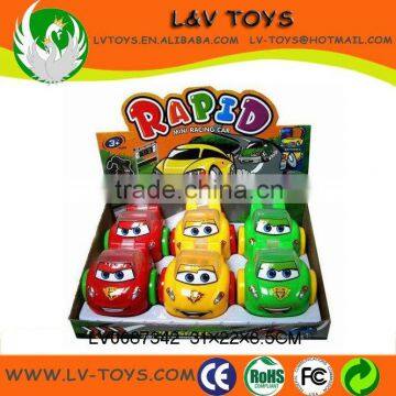 Cartoon free wheel car plastic candy toys with candy (6pcs/box,3 colors)