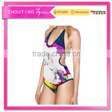 BSC091 Open hot sexi photo one piece printing triangle bikini swimwear