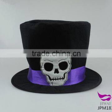 Black tall hat magic show hat halloween party cap with embroidery skull