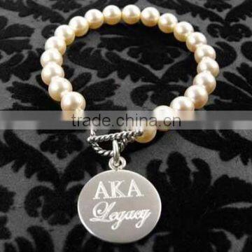 HY fashion jewelry alloy AKA pearl Alpha Sorority Charm Bracelet