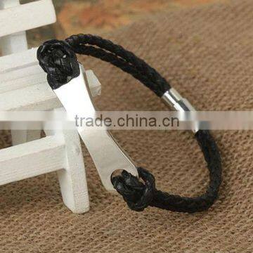 Magnetic stainless steel leather bangle