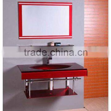 best glass wash basin and glass mirrored vanity for sale