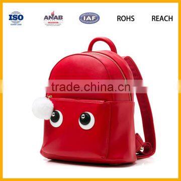 Factory Promotional Funny Cute Style Soft PU Leather Red Color Backpack Schoolbag Leisure Bag for Girls