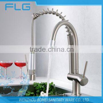 Whole Brass Body Lead Free Nickel Brushed UPC Pull Down And Rotating Spout Combined In One Kitchen Sink Faucet Mixer Tap FLG3763 photo-2