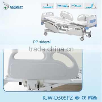 high quality 5 function medical hospital bed with collapsible rail