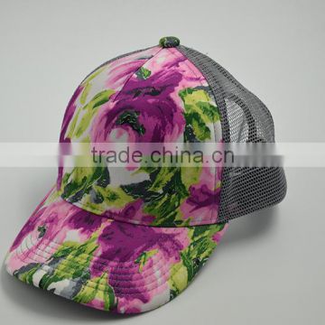 custom cheap flowers printed mesh Trucker Cap