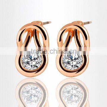 2016 New fashion 14k rose plating clean crystal stud earrings japan gold jewelry X75-1