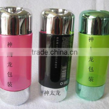 cylinder plastic shampoo bottle