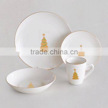 Porcelain Dinnerware Set With Gold Line and Decal,Christmas Dinnerware Set With Gold Lines,ceramic Dinnerware Set With Gold Line photo-2