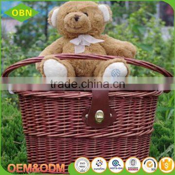 China Custom Handmade Removable Pink New Wicker Rattan Bicycle Basket With Lid photo-3