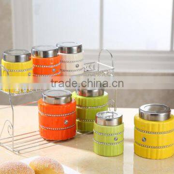 Kitchenware Useful Ceramic Canister Set With Stainless Metal Stand photo-3