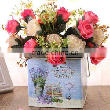 Galvanized metal bucket garden metal bucket wooden handle flower metal bucket