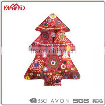 Wholesale holiday items wholesale coloful tree shaped reusable christmas plate, melamine decorative xmas plate