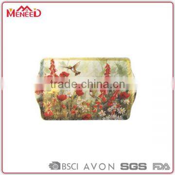 Wholesale flowers & birds printing rectangle malemine non slip natural vacuum formed plastic tray