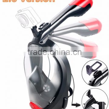 Full Face Snorkel Mask Surface Diving Scuba Gear Easy Breathing with Dry Snorkel & Camera Mount 180 Panoramic View Anti fog