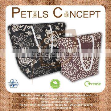 Twisted rope handle nature print bag - from india - made from laminated canvas