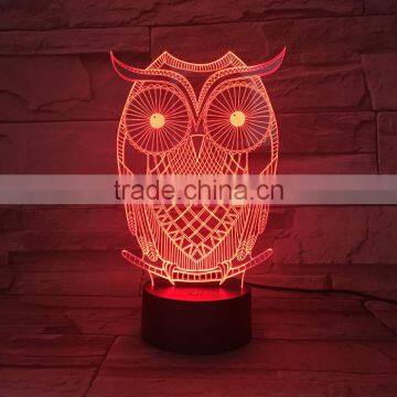 UCHOME Owl 3D Illusion Lamp 7 Color Changing Touch/Press Table Desk LED Night Light photo-4