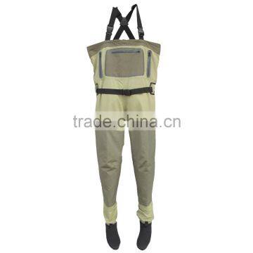 3 layer composite waterproof breathable chest fishing wader with neoprene sock