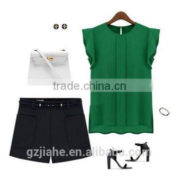 Hot Cheap Clothes China Womens Summer Casual Clothing Loose Short Tulip Sleeve Chiffon Blouse Shirt Tops photo-4