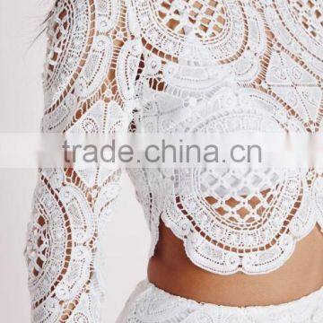 Crochet Ladies Fashion Two Piece Sets Three Color Designs Bridesmaide Wear White Lace Sets photo-6