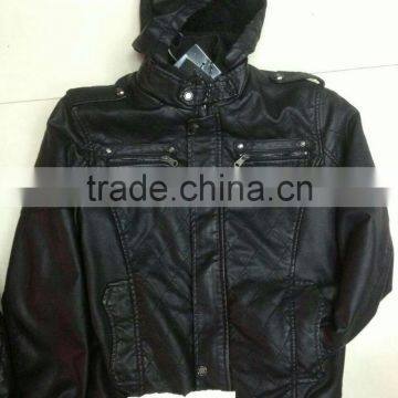 NEWEST TOP FASHION MEN WINTER PU JACKET WITH HOOD photo-5