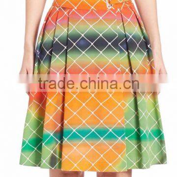 2016 Express Multi Color A-line High-Rise Waist Pleated Cotton Net-Print Midi Knee Length Skirt photo-3