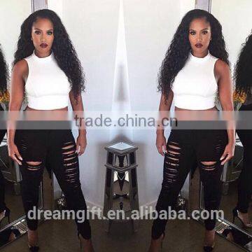 2016 Women Pants Ladies Casual White and Black With Waist-length Ripped Distressed Skinny Female Jeans photo-6