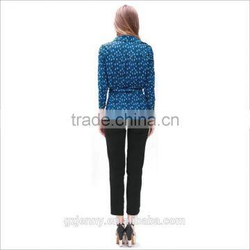 Women Casual Blue Mix Size Long Sleeve Elegant Slim New Floral Blouse photo-3