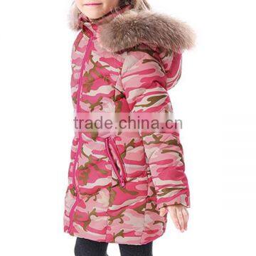 2015 New Design Little Girls' Camouflage Down Jacket With Fur Hoody photo-2