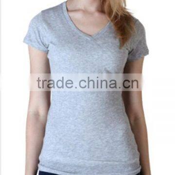 Ladies Grey T-shirt With Short Sleeve V-neck