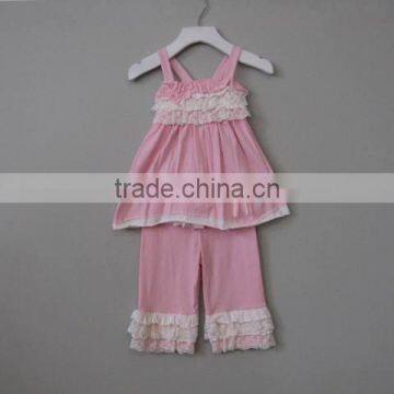 online shopping for wholesale clothing Isobella & Chloe Pink Macaron Ruffled Two Piece Set Flower and ruffle top and lace pants