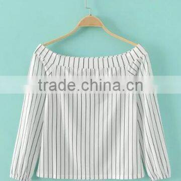 Runwaylover EY2357B New Style 2017 Ladies Fashion Off-Shoulder Stripe Blouse photo-4