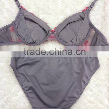 Young Ladies Stylish Soft Cup Lace Gray Sexy Women Bra Panty Sets photo-5