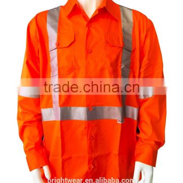 Australia hi-vis long sleeve cotton drill shirts with 3M8906 reflective tape