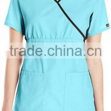 Top Selling Mock Wrap Women Medical Scrubs Wholesale Knit Panel Top photo-5