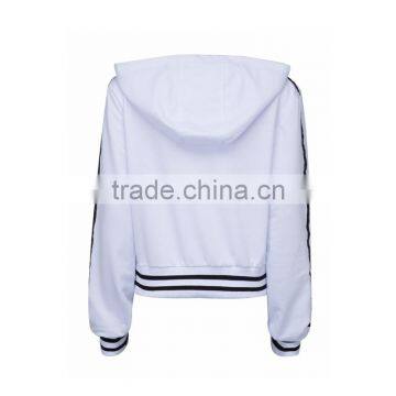 Girls White Plunge Laced Up Front Stripe Trims Hoodie Manufacturer photo-2