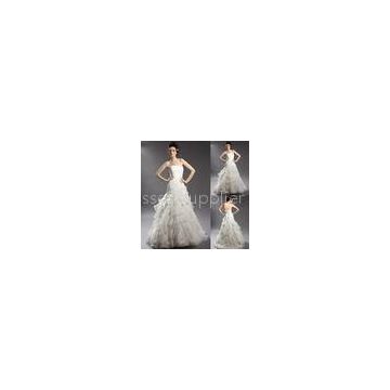 Mermaid Pleated Strapless Organza Wedding Dresses with Open Back / Sweep Train