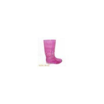 Pink Womens Rain Boot Long , 33.5cm Upper Transparent PVC Size 6