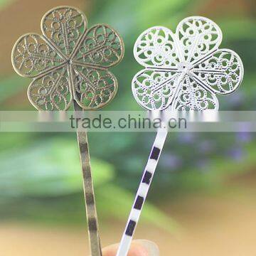 25mm Silver Antique Bronze Filigree Five Petals Flower Hair Clasp Bobby Pins For Jewelry Diy