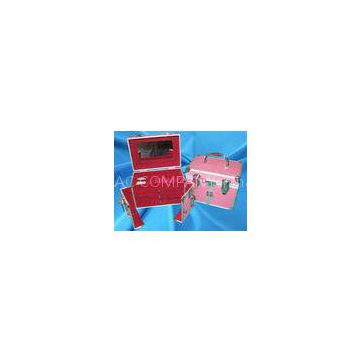 Pink ABS Cosmetic Case With Drawers , Lock And Mirror For Makeup