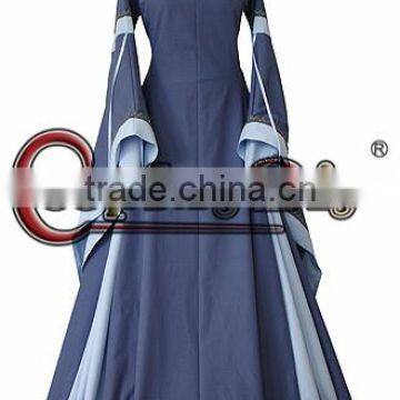 Custom Made Light Blue Medieval And Renaissance Dress With Trumpet Sleeves For Gothic And Fantasy Parties